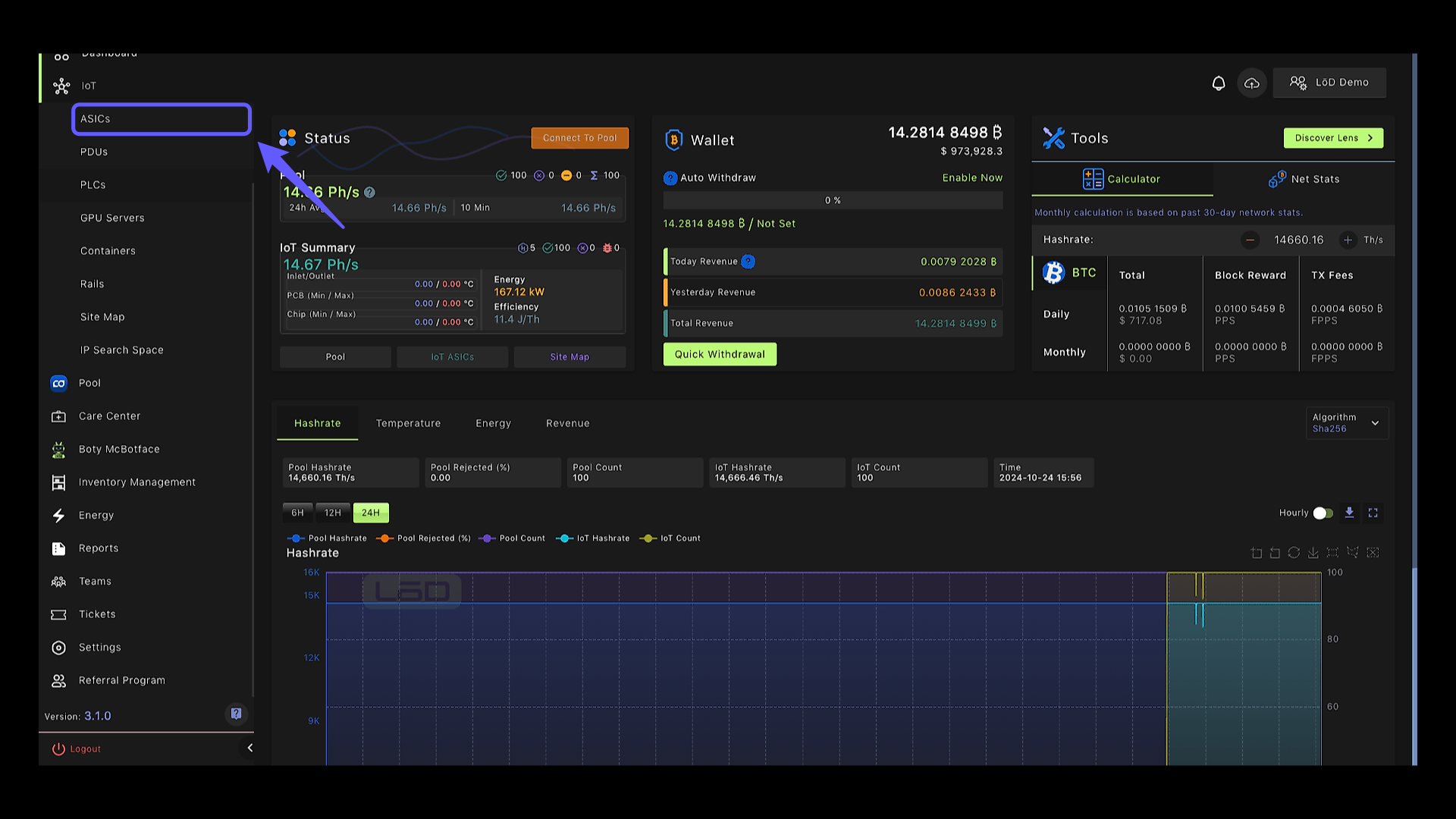 ASICs Menu